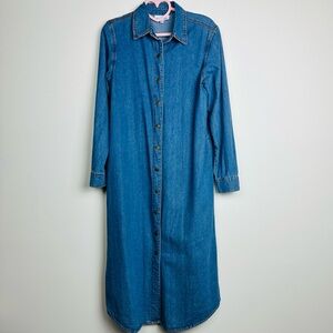 NorthStyle Denim Blue Button-Up Long Sleeve Midi Dress Size Small